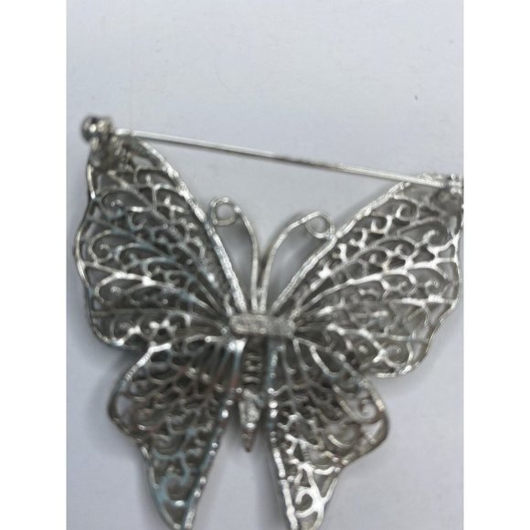 MIent Butterfly Pin Brooch Jewelry Signed Silver Insect Filigree Statement - Picture 4 of 5